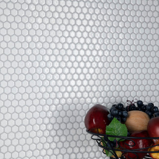 Colmena Hex Porcelain Floor and Wall Mosaic Tile, Glossy White