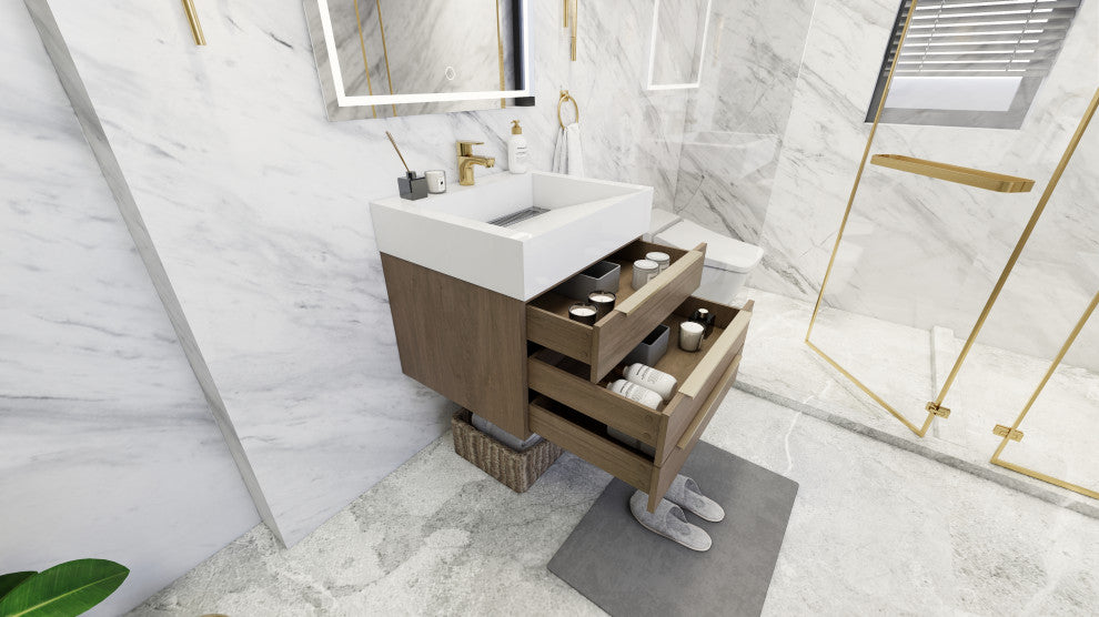 Madison 24" Wall Mounted Vanity with Reinforced Acrylic Sink, Light Oak