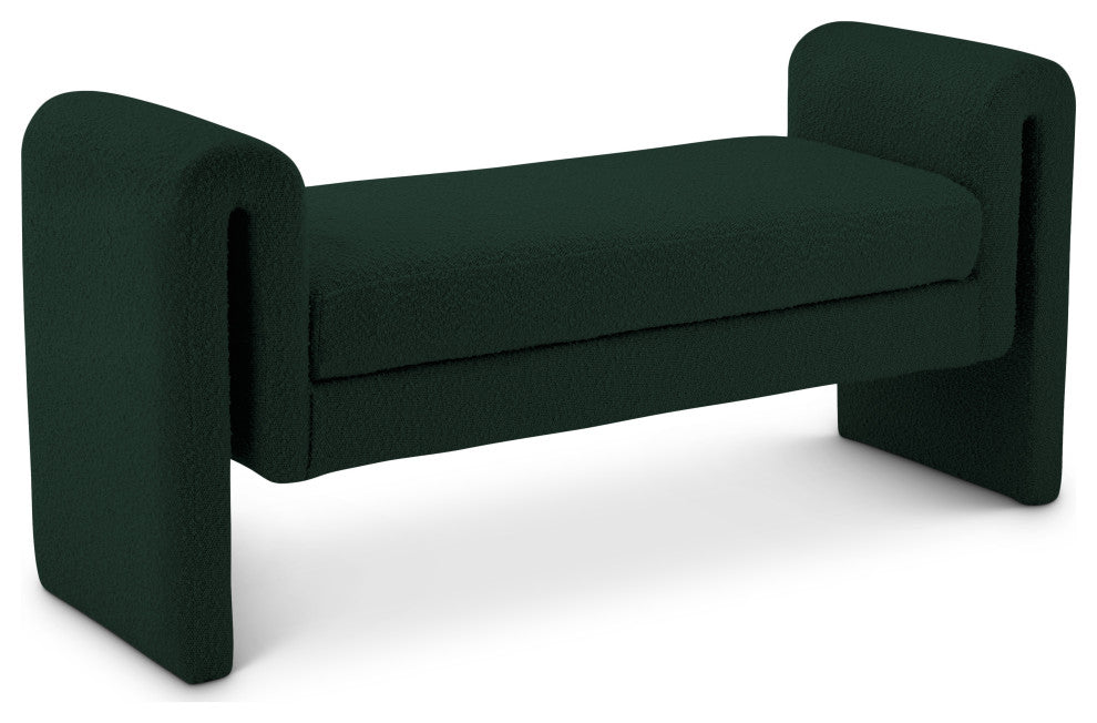Stylus Boucle Fabric Upholstered Bench, Green, 51" Wide