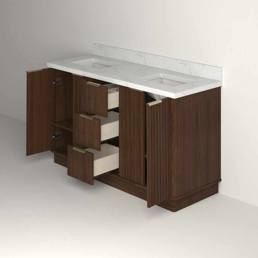 Kathryn Bathroom Vanity, Dark Oak, 60", Double Sink, Freestanding