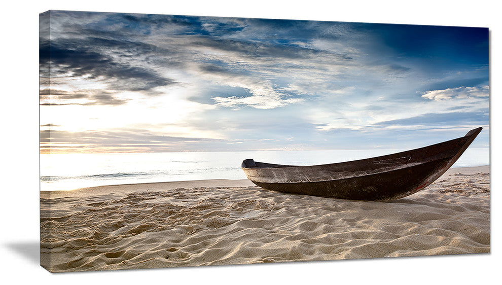 "Old Fisherman Boat" Seashore Photography Canvas Print, 32"x16"