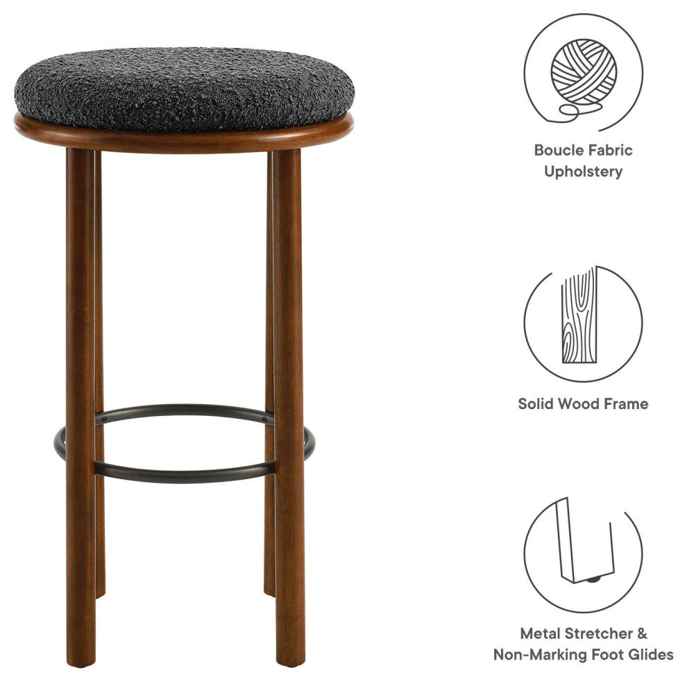 Fable Boucle Fabric Bar Stools - Set of 2 - Walnut Charcoal