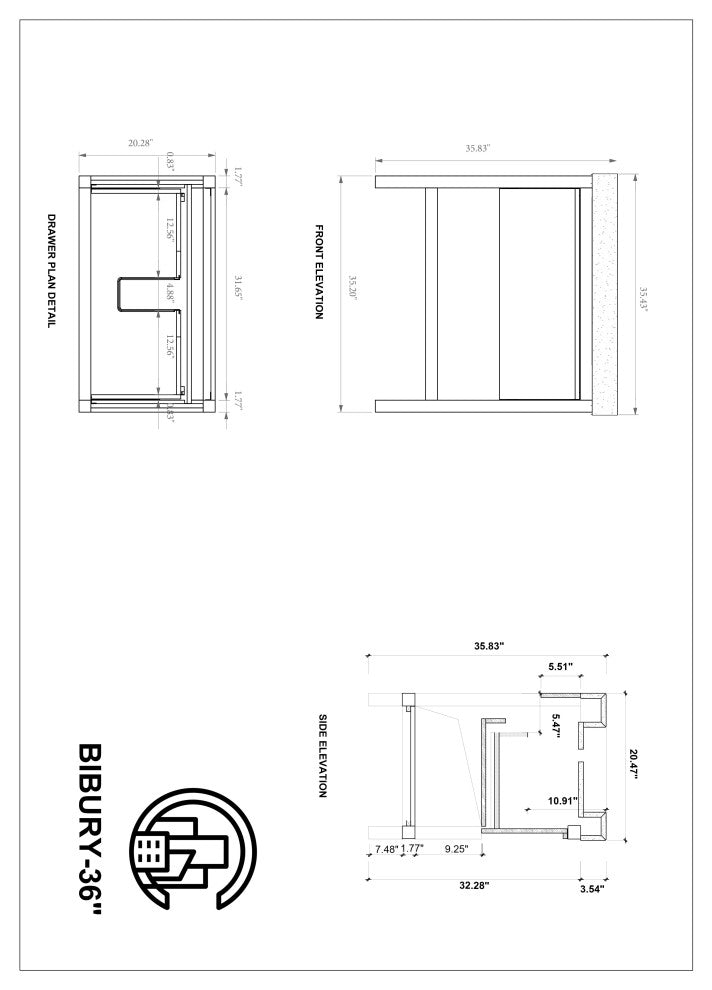 BIBURY Freestanding Modern Bathroom Vanity, Whitewash Oak, 36"