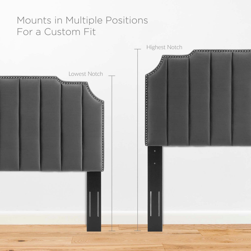 Headboard, Twin Size, Velvet, Dark Gray, Modern Contemporary, Bedroom
