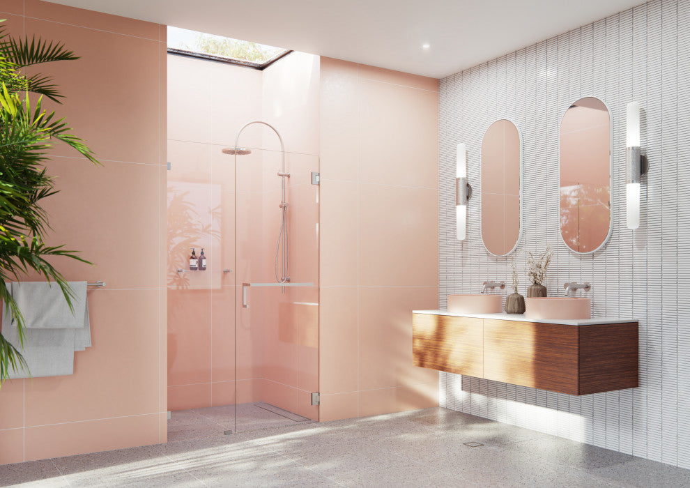 Umbra Frameless Wall Hinged Shower Door Towel Bar and Single Stationary Panel