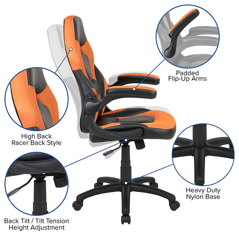 Gaming Desk and Orange/Black Racing Chair Set