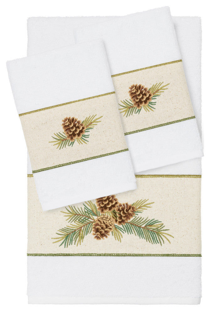 Linum Home Textiles Turkish Cotton Pierre 3-Piece Embellished Towel Set, White