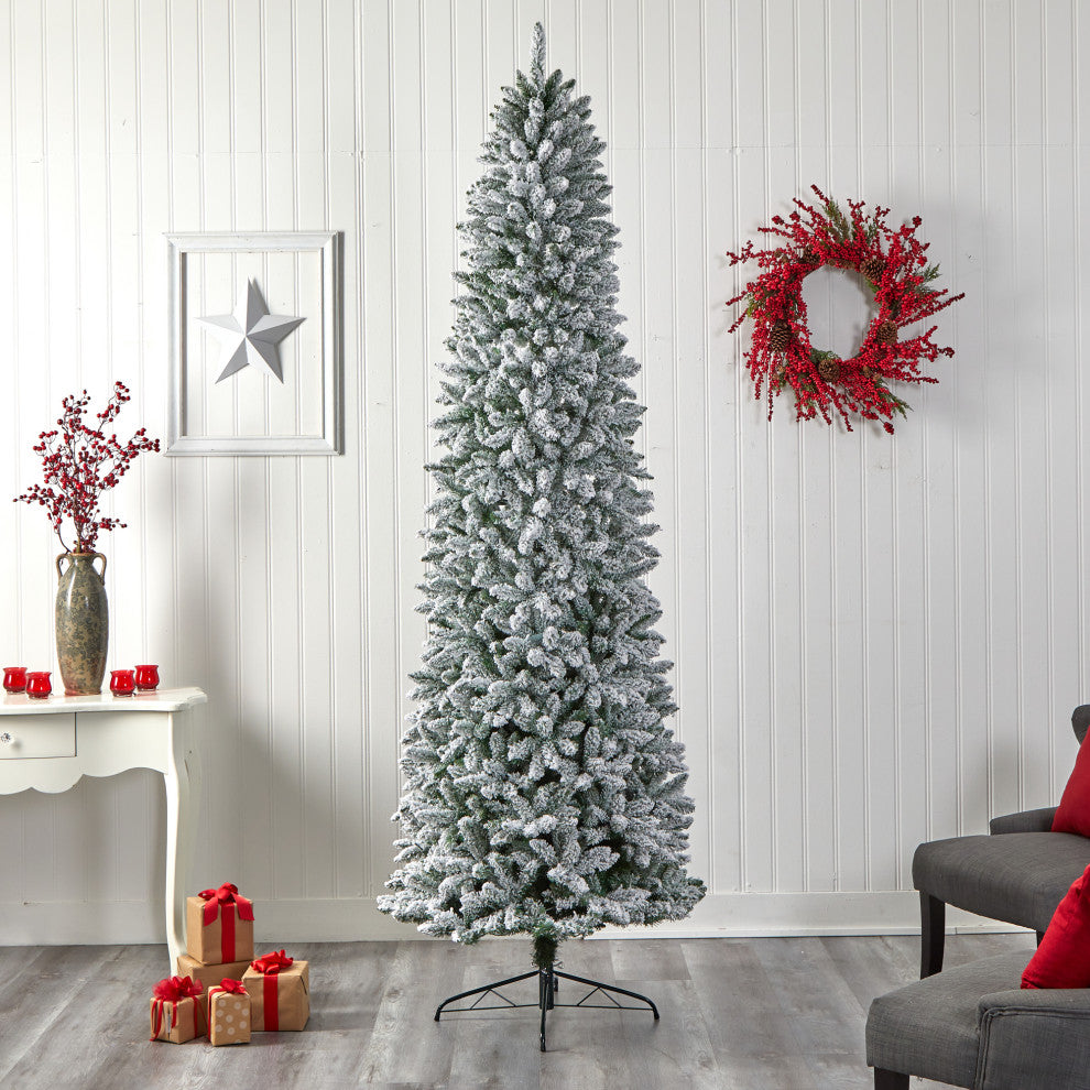 9ft. Slim Flocked Montreal Fir Artificial Christmas Tree