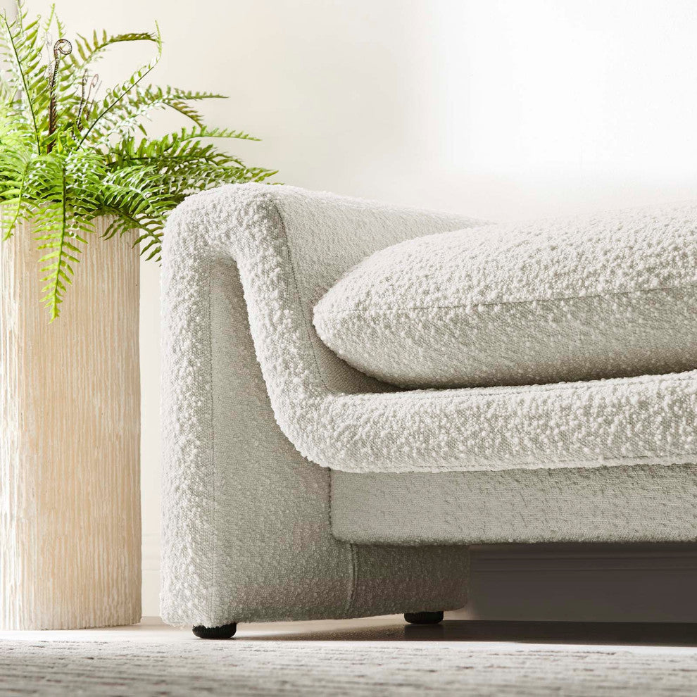 Waverly Boucle Fabric Bench, Ivory