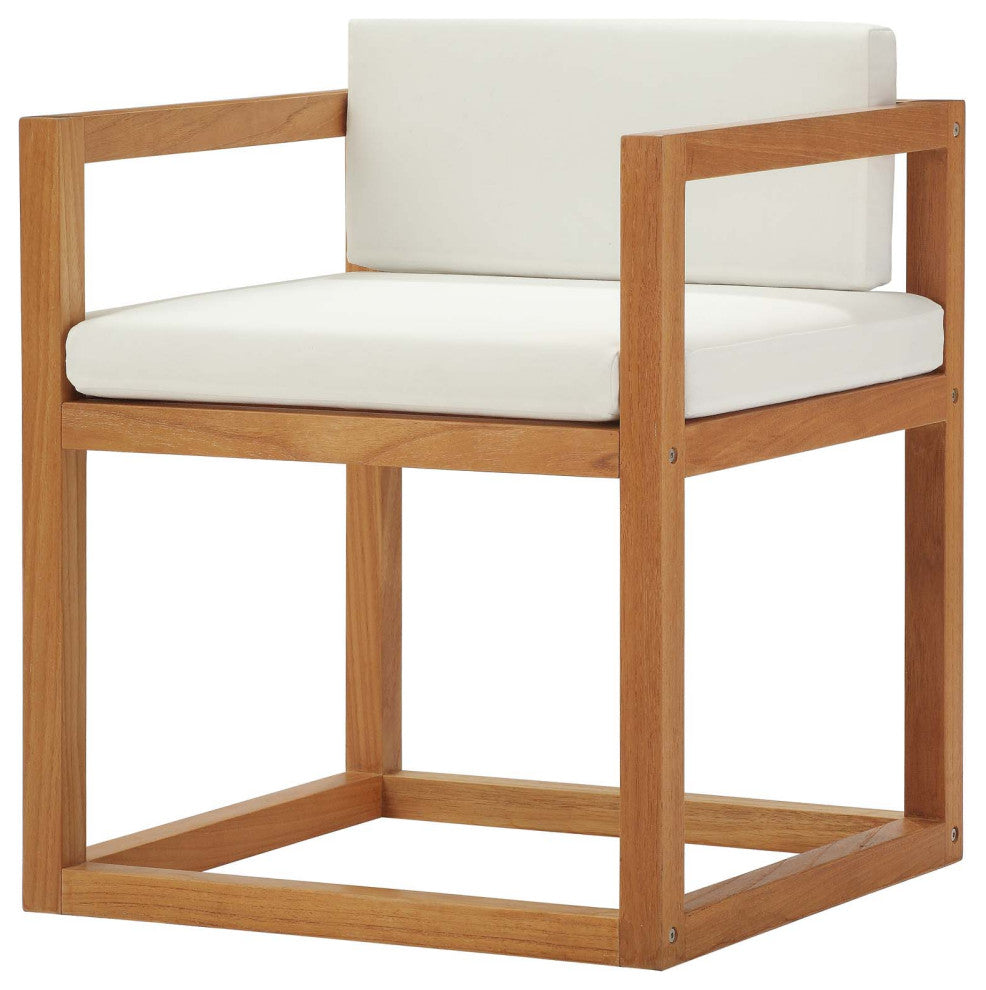 Modern Outdoor Patio Furniture Lounge Side Armchair Chair, Wood, Natural White