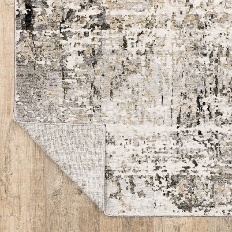 Noble Distressed Abstract Grey/ Ivory Indoor Area Rug, Grey, 2'3"x7'6"