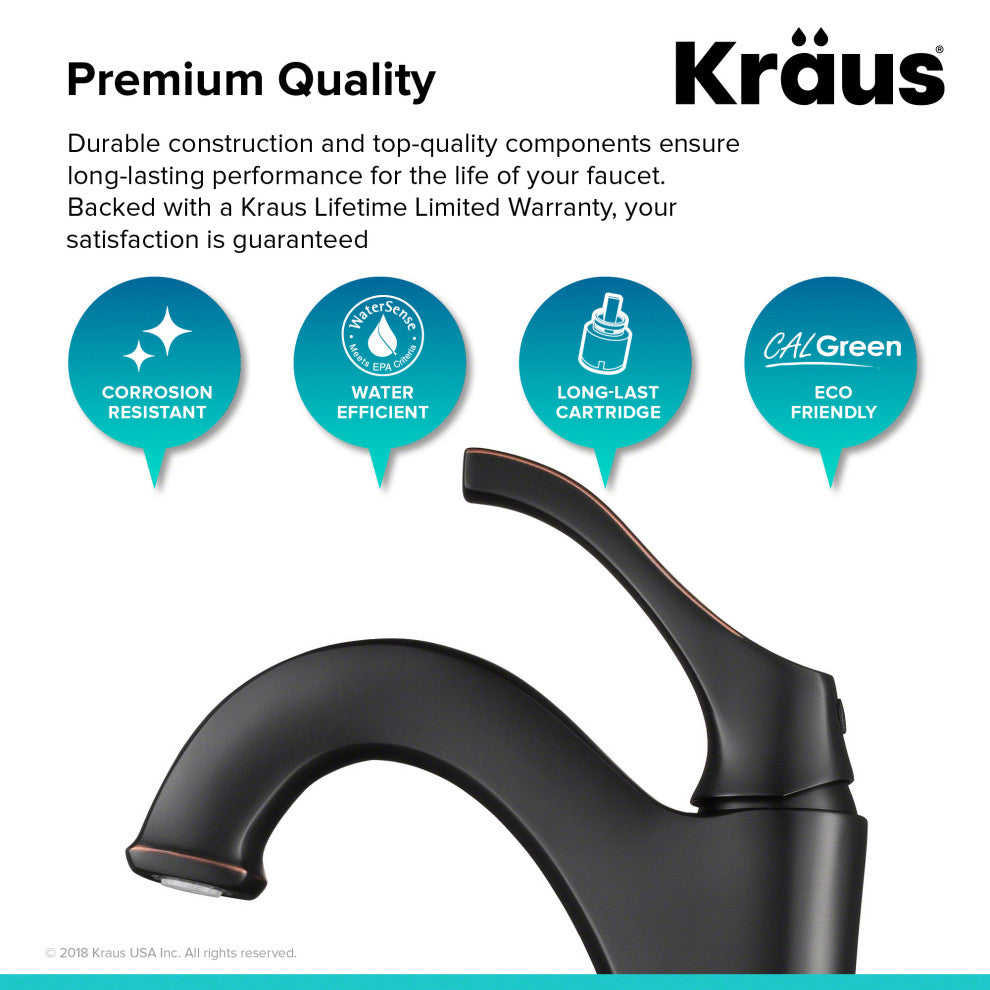 Arlo Single Handle Lever 1-Hole Vessel Bathroom Faucet Oil Rubbed Bronze w Drain