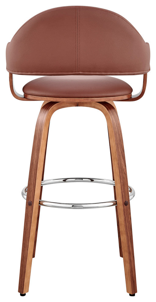 Daxton Faux Leather and Wood Bar Stool, Brown and Walnut, 26"