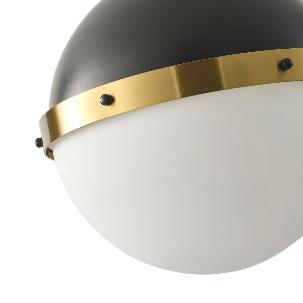 13-Inch Matte Black Globe Pendant Light with Half Opal Glass Shade
