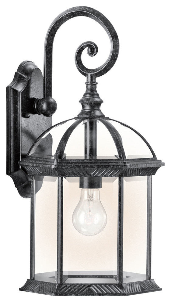 Traditional Barrie Outdoor Wall, Large, Black With Clear Beveled Glass