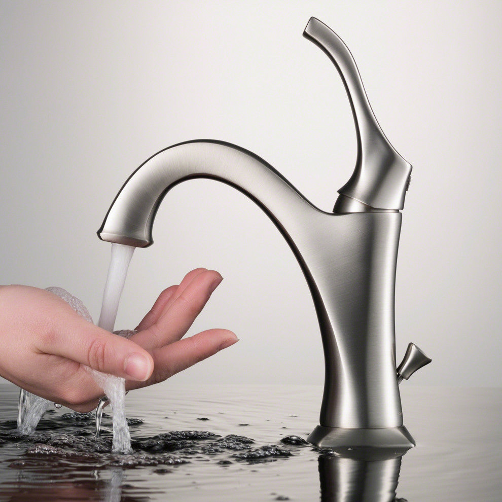Arlo Single Handle 1-Hole Bathroom Basin Faucet, Lift Rod Drain, SFS Steel