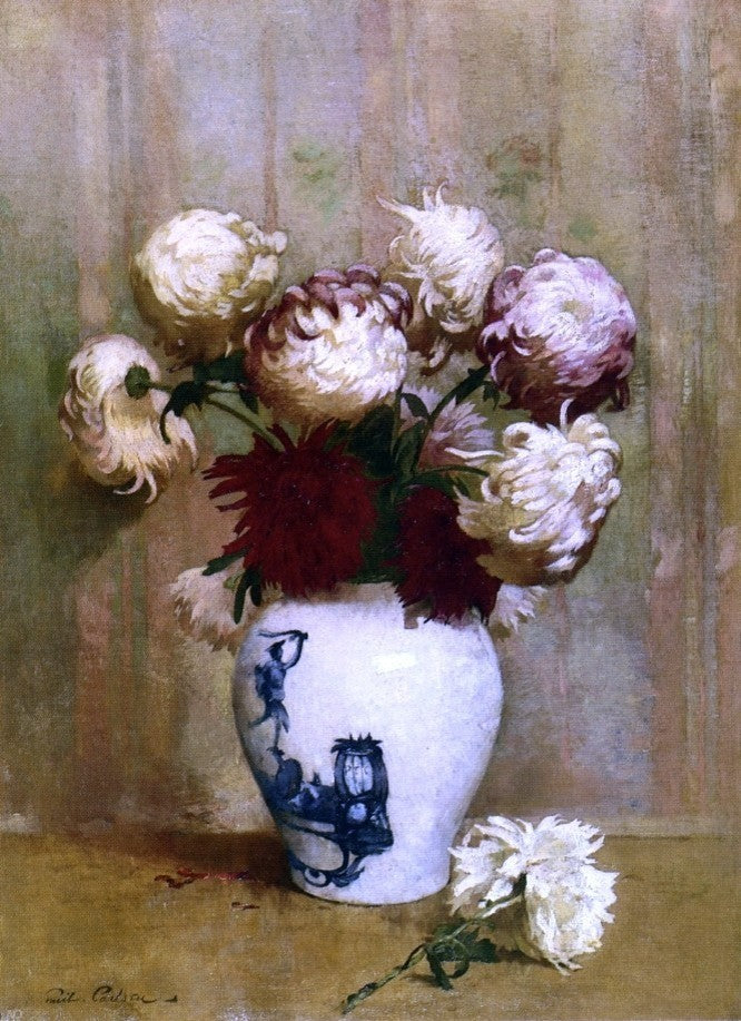 Emil Carlsen Mums in an Oriental Vase, Gallery Wrapped Canvas Print, 18"x27"