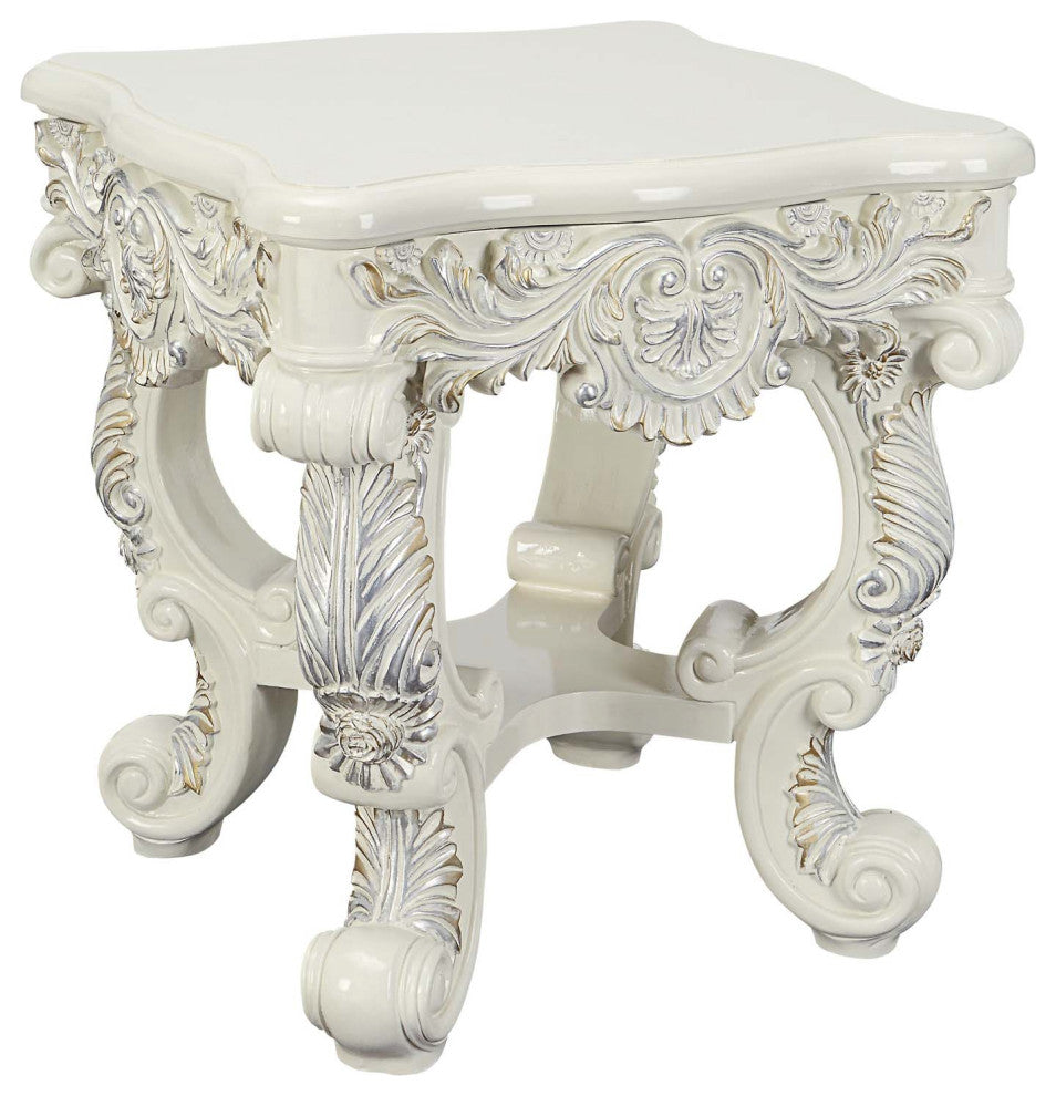 Traditional Square End Table, Antique White