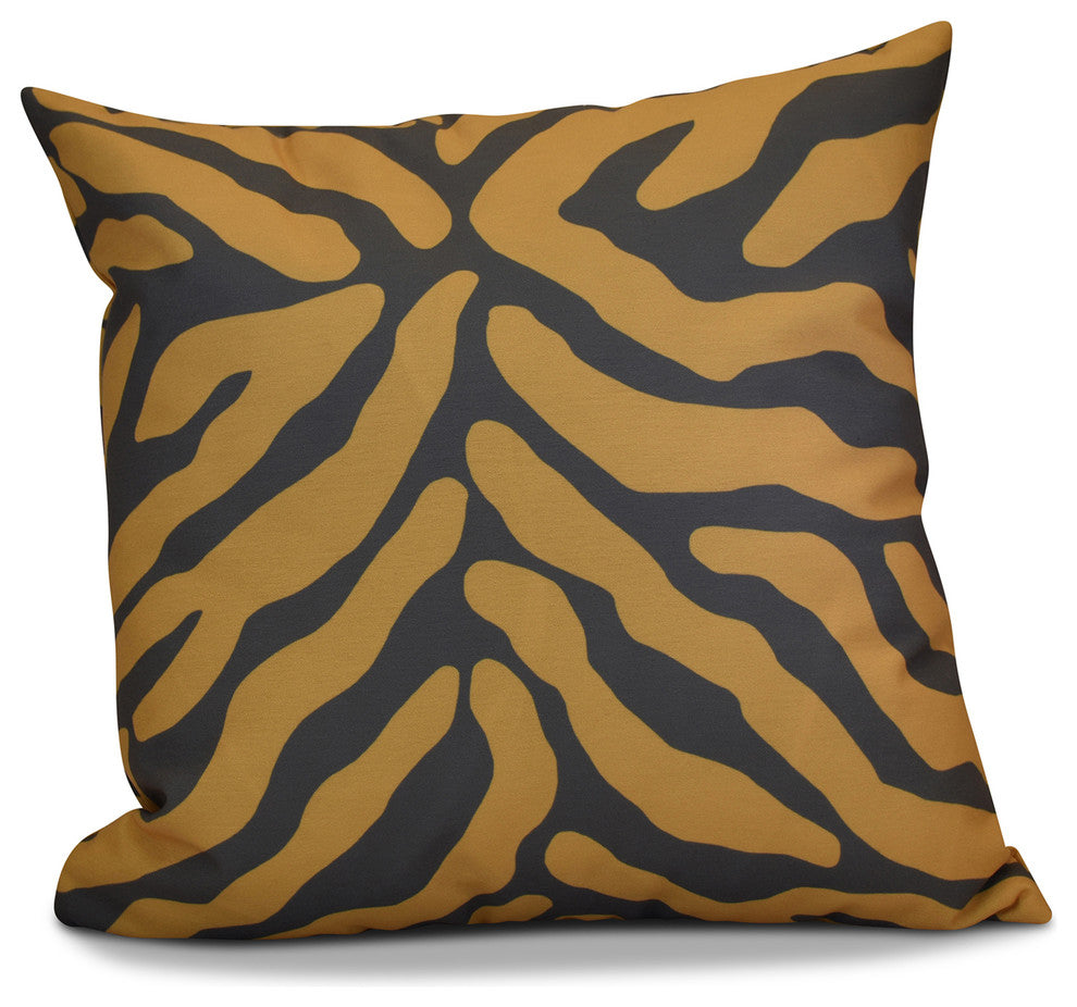Animal Stripe Geometric Print Outdoor Pillow, Gray, 16"x16"