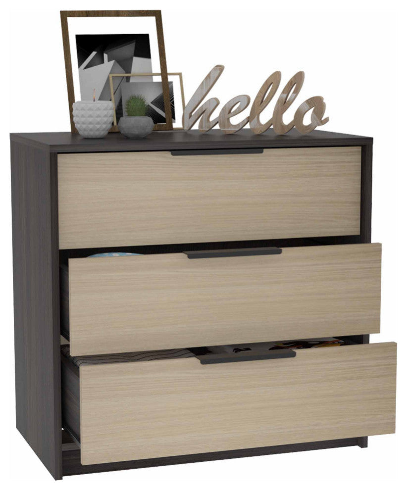 Washington 3 Drawer Dresser with Metal Handles, Black/Light Oak