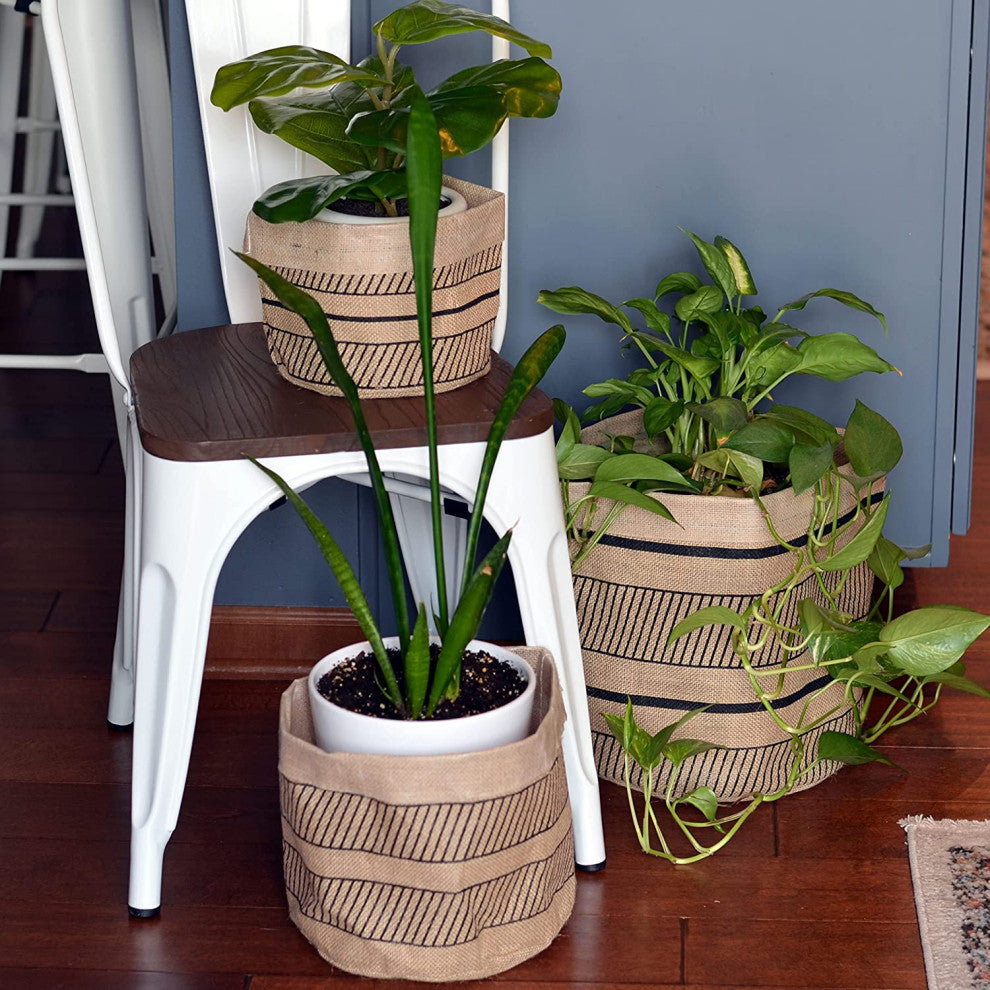 3 Piece Geometric Stripe Linen Basket Set