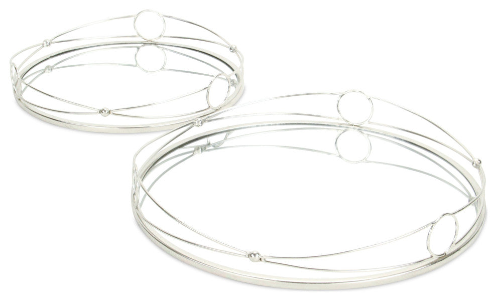 Mianzi Round Tricircle Rim Silver Metal Trays (Set of 2)