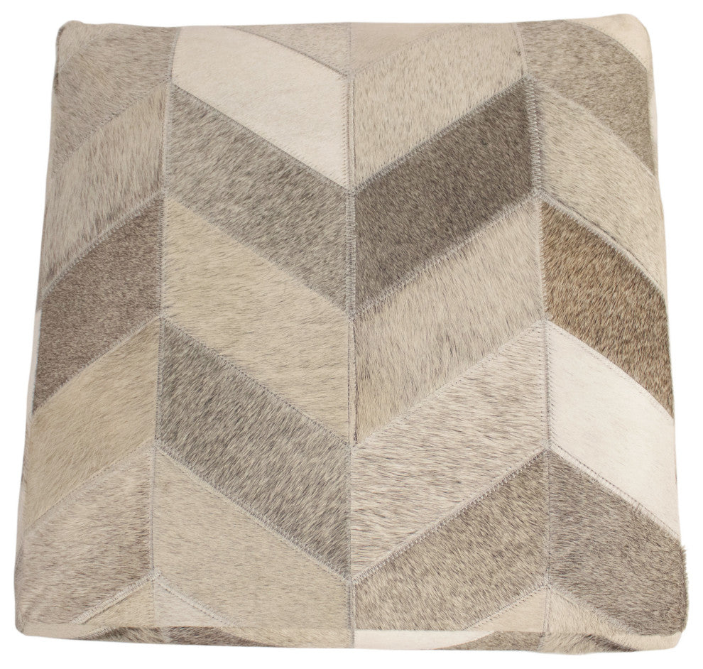 Decor Maisonette 100% Handmade Geometric Cowhide Ottoman Pouf Ashton - Gray -18"