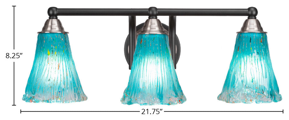 Paramount 3-Light Bath Bar, Matte Black & Brushed Nickel, 5.5" Teal Crystal