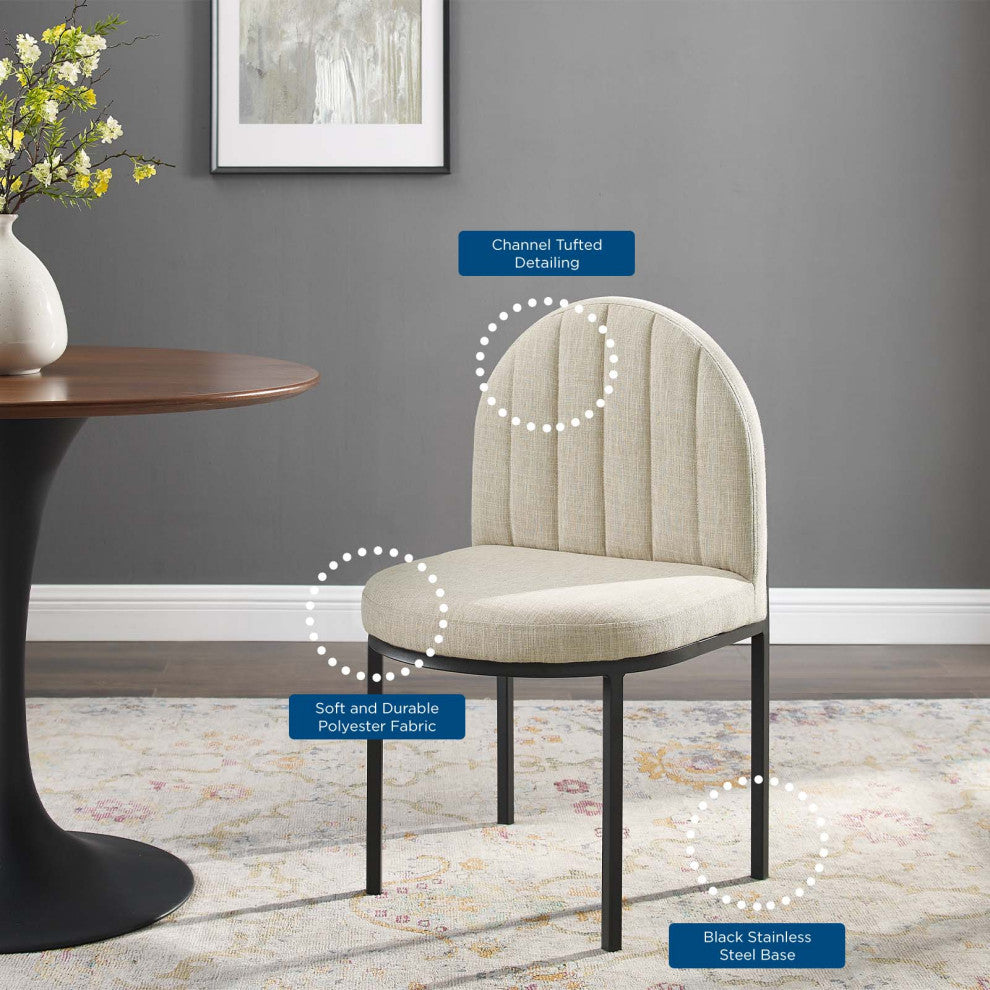 Tufted Side Dining Chair, Fabric, Black Beige, Modern, Cafe Bistro Restaurant