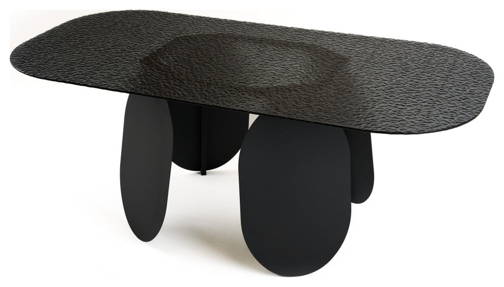 Modrest Maxine Modern Hammered Grey Glass Rectangular Dining Table
