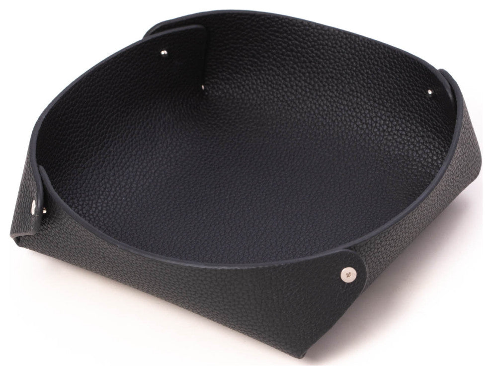 Black Leather Catchall Valet Tray, Lay Flat Design