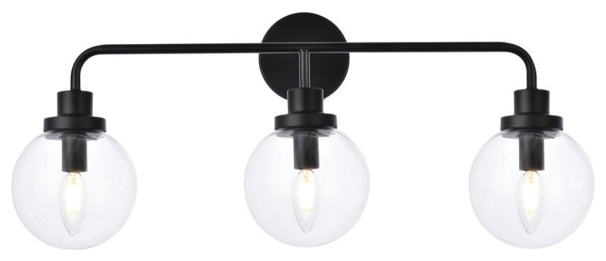 Helen 3-Light Bath Sconce, Black With Clear Shade