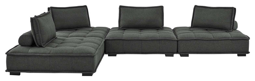 Modular Deep Tufted Sectional Sofa Set, Gray, Fabric, Modern, Hospitality