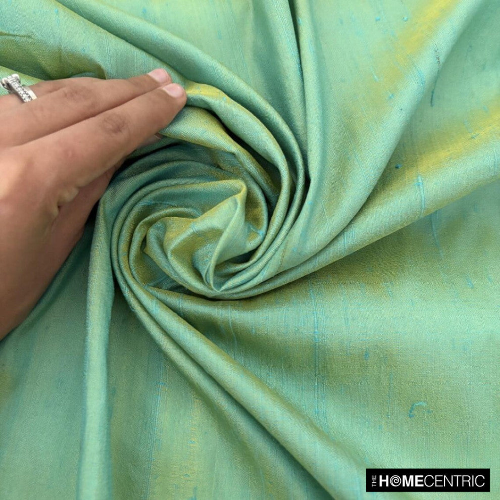 Sea Blue, Gold Silk Dupioni Fabric By The Yard, 4 Yards For Curtain, Dress