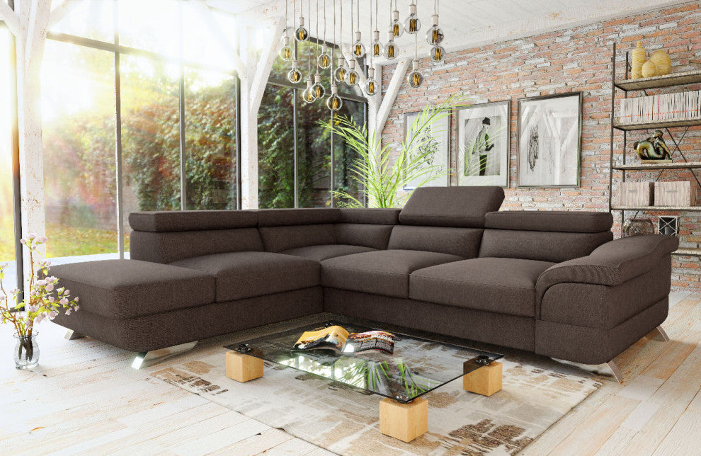 BELLA Sectional Sleeper Sofa, Brown, Left Facing