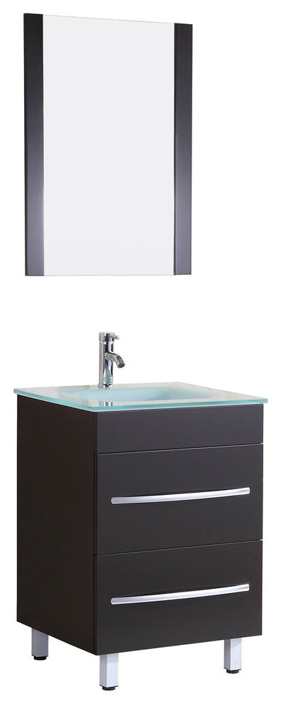 Style 4, 24"W Black Vanity Sink Base Cabinet, Mirror, LV4-24B