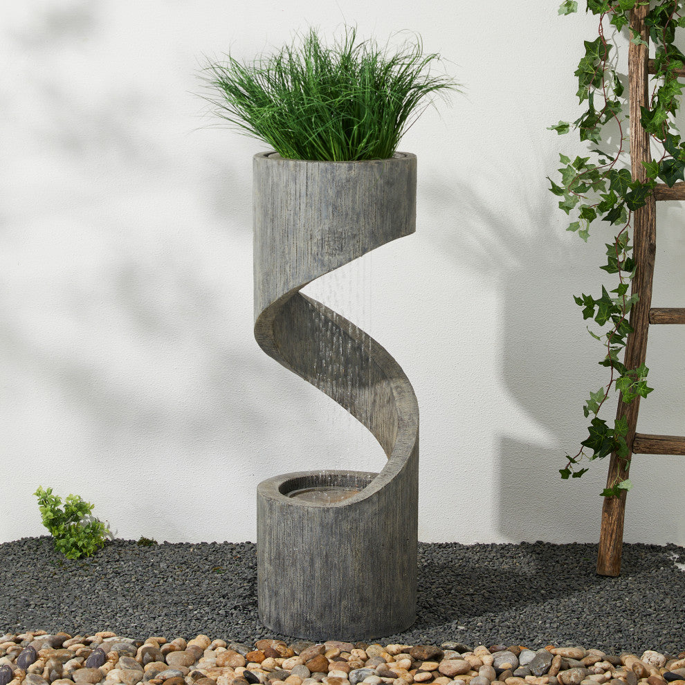 40"H Curving Shaped Outdoor Polyresin Gray Fountain With LED Light and Pump