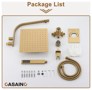 10inch Wall Mounted Rain Shower System With Handheld & Unique Shower Arm, Brushed Gold