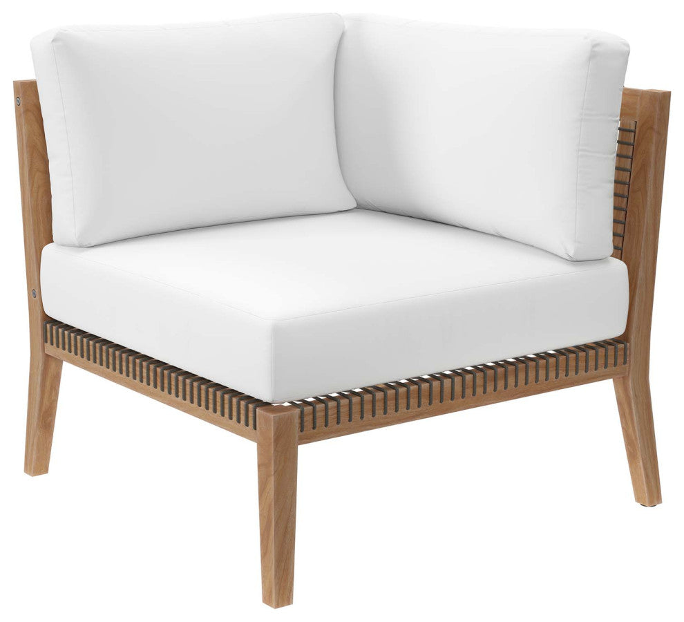 Clearwater Outdoor Patio Teak Wood 5-Piece Sectional Sofa, Gray White