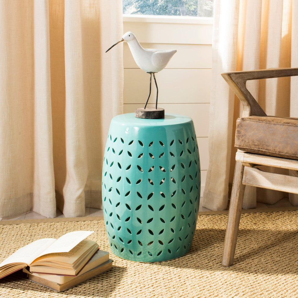 Safavieh Lattice Petal Garden Stool, Robins Egg Blue