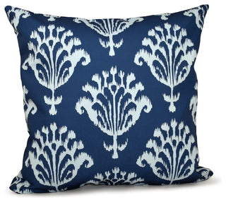 Floral Motifs Decorative Pillow, Navy Blue, 18"x18"