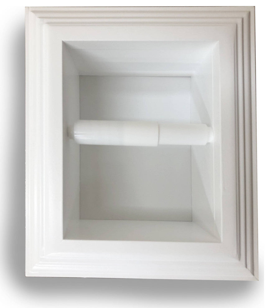 Tampa Recessed Solid Wood Toilet Paper Holder 7 x 8.5, White Enamel
