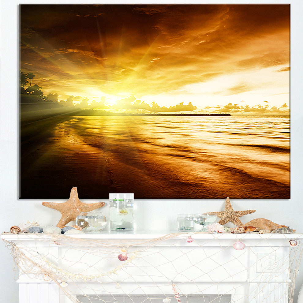 "Breathtaking Yellow Caribbean Beach" Seashore Canvas Wall Art, 40"x30"