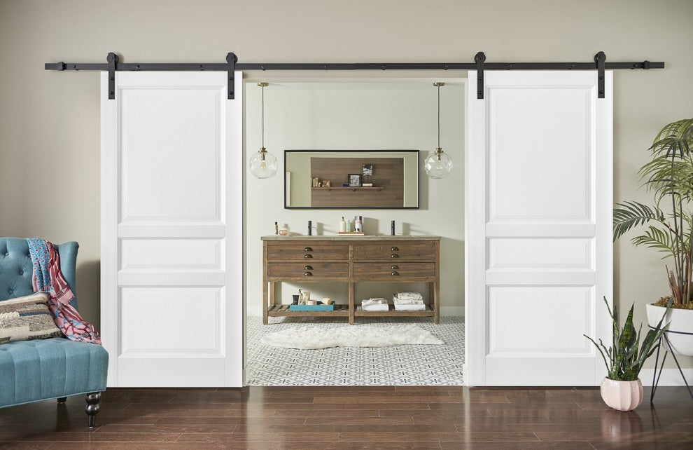 Double Barn Doors 48x80 & 13FT Hardware|Lucia 31 Matte White|Panel Wooden Solid