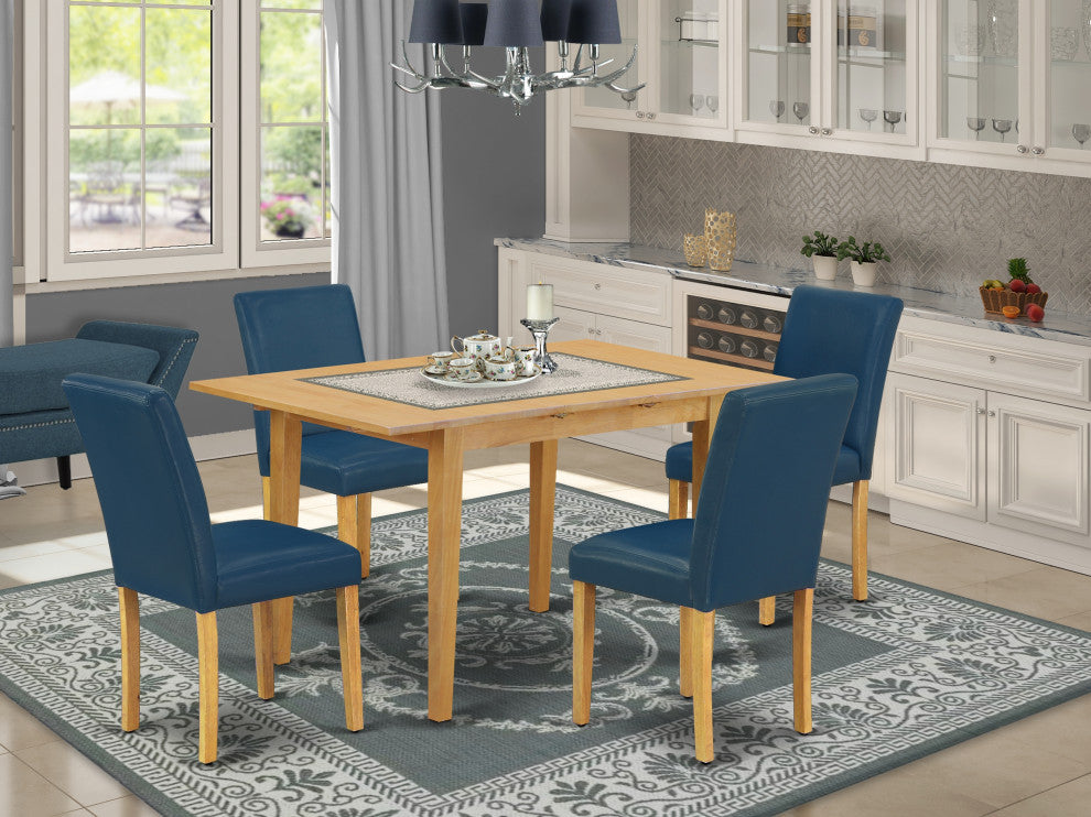 5Pc 42/53.5" Dinette Table, 12, Leaf, Four Chair, Pu Leather Color Oasis