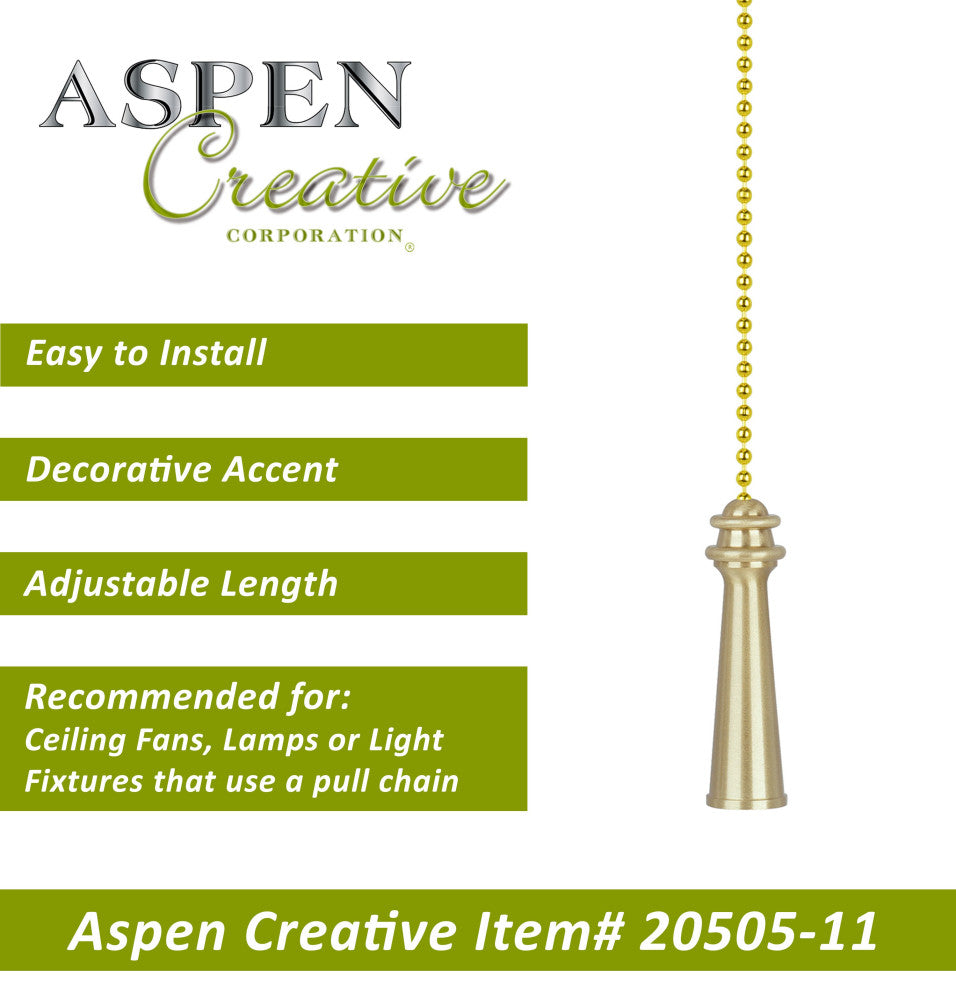 Aspen Creative 20505-X, 12" Metal Knob with Polished Brass Pull Chain, Copper, P