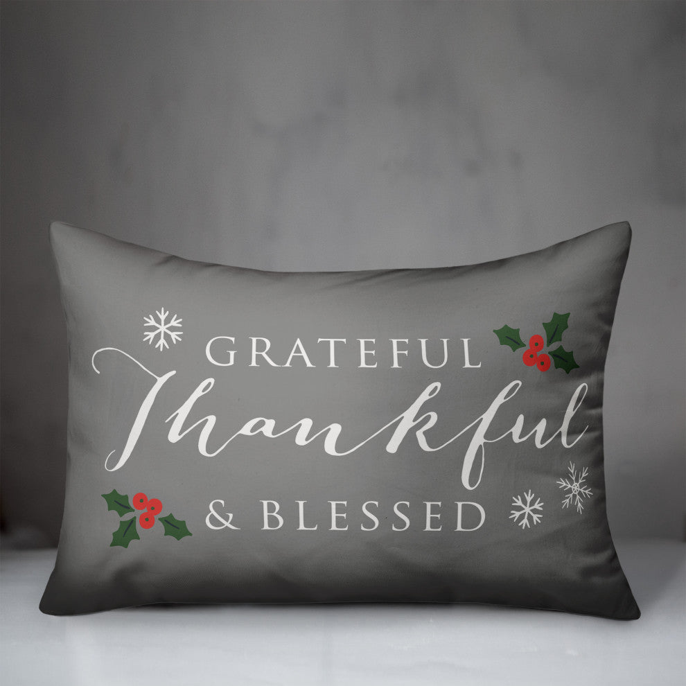 Gray Grateful Thankful Blessed 20x14 Spun Poly Pillow