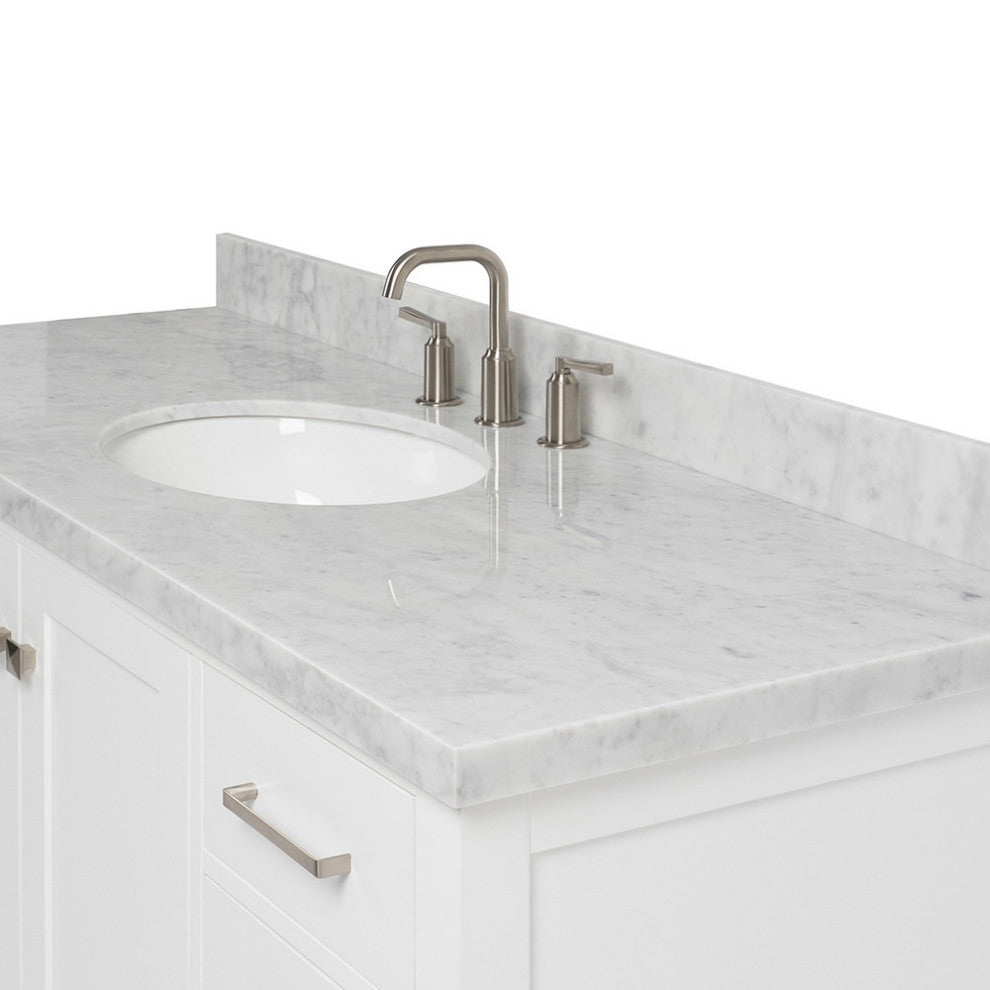 ARIEL Cambridge 55" Single Oval Sink Bathroom Vanity White With Marble Top