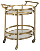 Benzara BM158855 Oval Metal Serving Cart, Clear Glass and Gold