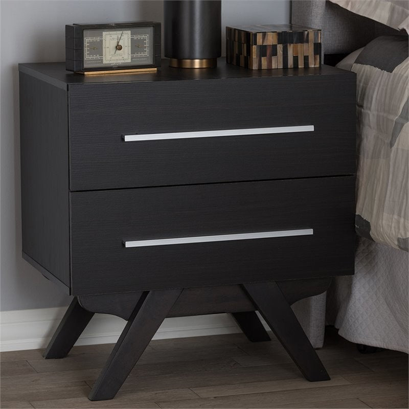 Auburn Mid-Century Espresso Brown Finished Wood 2-Drawer Nightstand